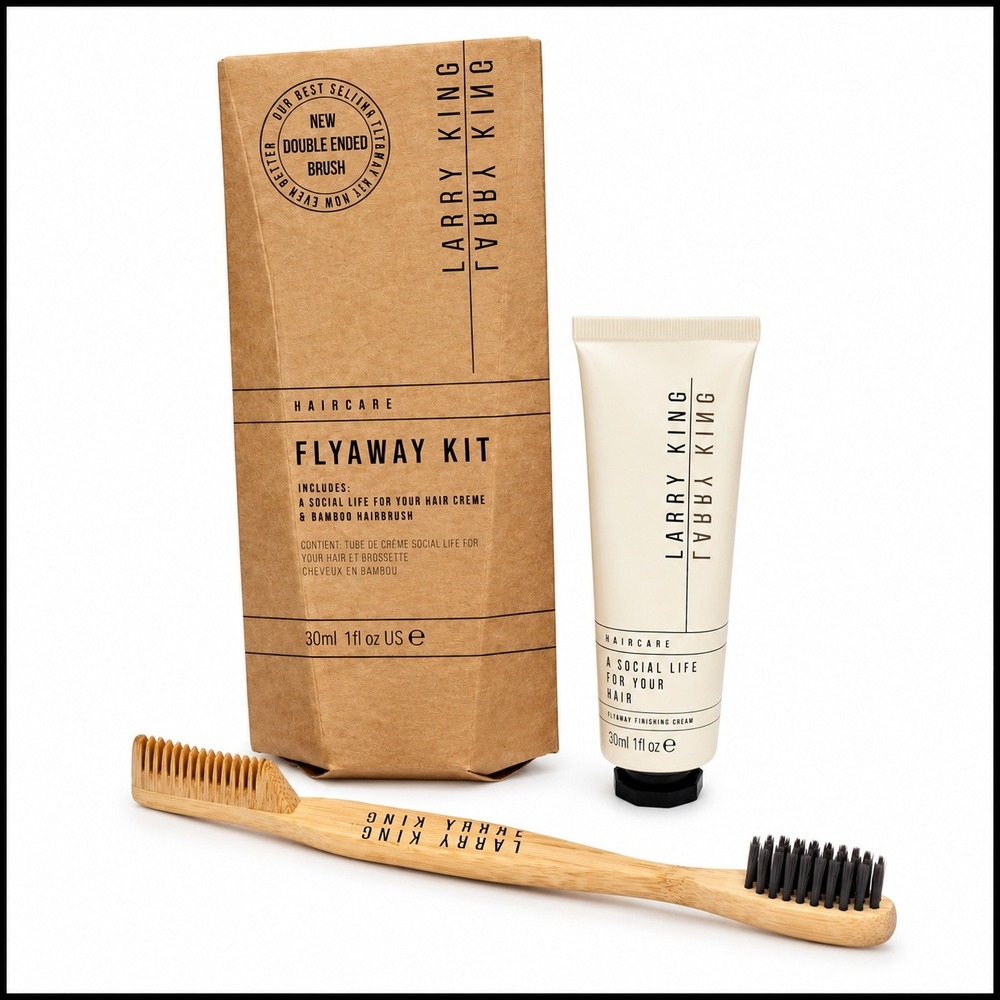 Larry King Flyaway Kit Haircare Set with Finishing Cream and Bamboo Brush 30ml